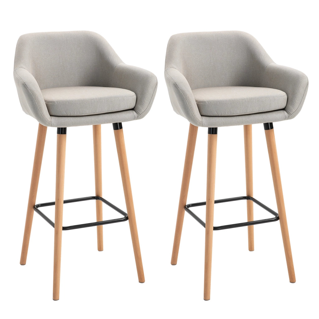 Set di 2 sgabelli da bar 55x48x100 cm con schienale e braccioli in metallo beige