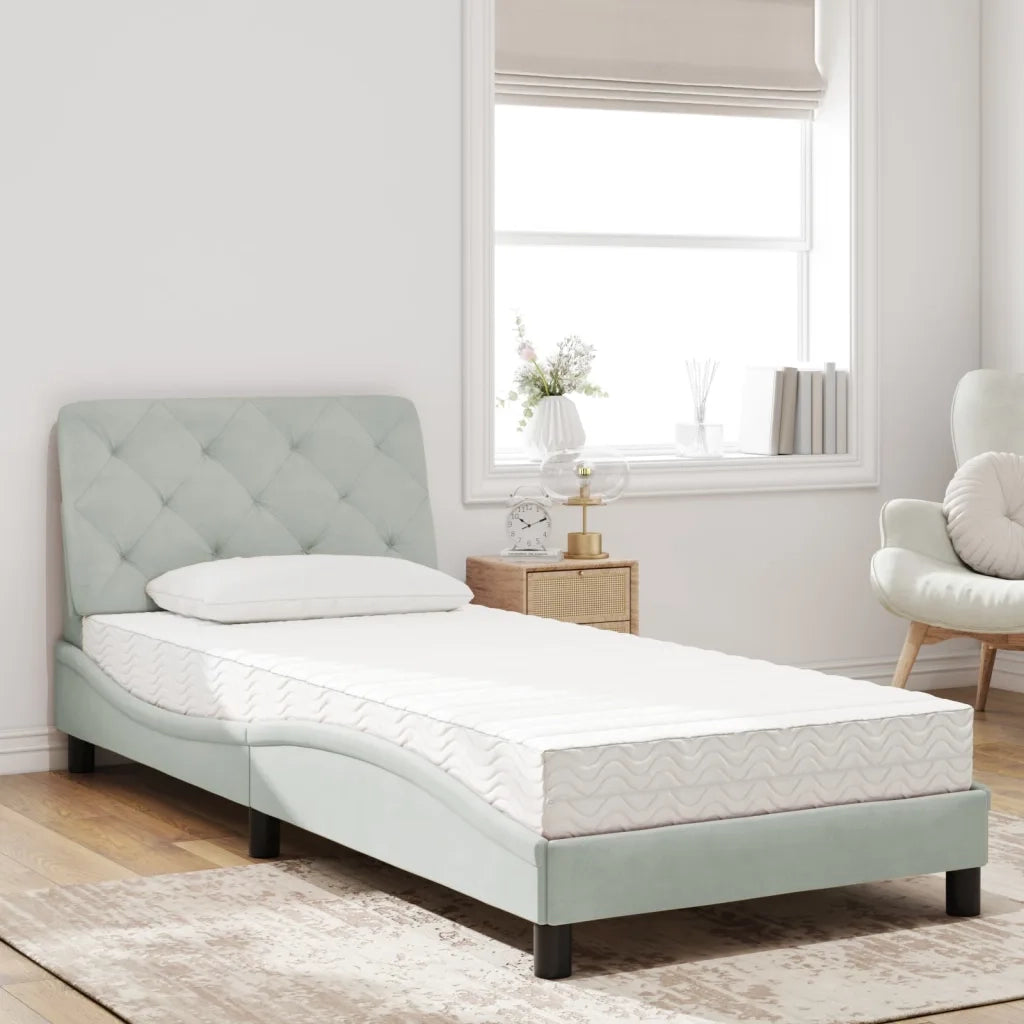 Letto con Materasso-Struttura Letto con Materasso Grigio Chiaro 90x200 cm in Velluto