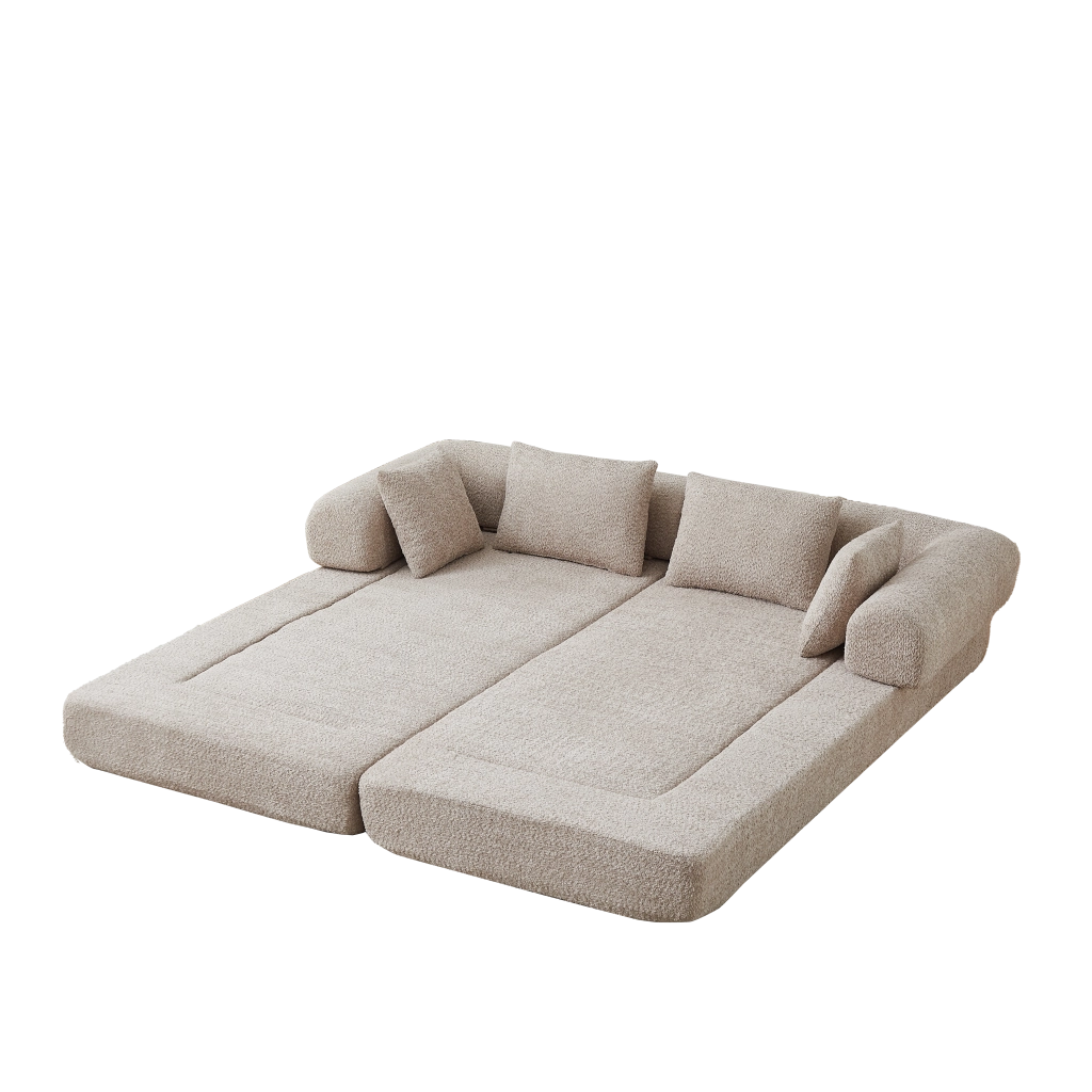 Divano letto modulare 4 in 1 con schienale regolabile in chenille khaki