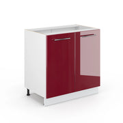 Mobile lavello cucina Fame-Line Bordeaux lucido/Bianco 80 cm con ripiano, senza piano di lavoro Vicco