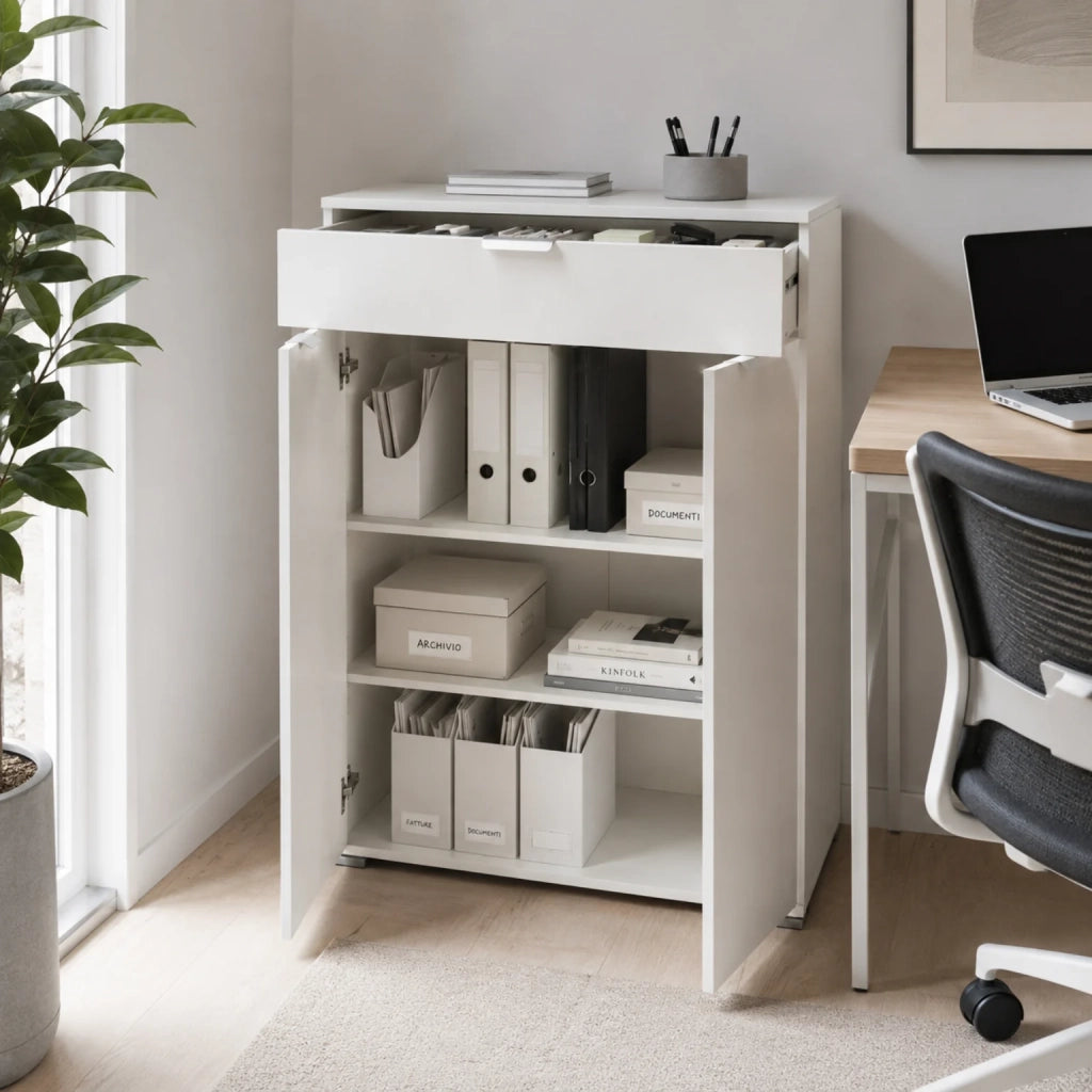 Mobile Bagno 2 Ante con Cassetto Bianco | Armadietto Multiuso Salvaspazio 75x105x38 cm | Mobile Lavanderia e Cucina con Struttura Rinforzata e Ripiani Regolabili