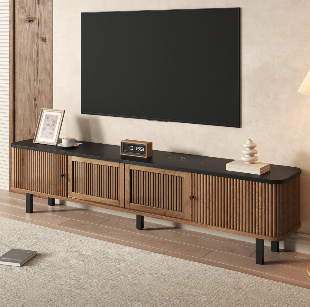 Mobile TV 190x35x45 cm con ante scorrevoli e griglia in MDF e pannello truciolare naturale
