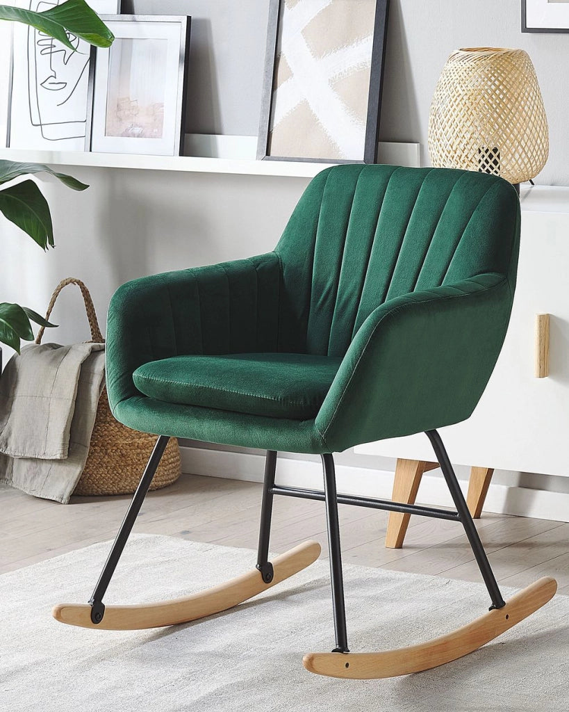 Sedia A Dondolo Velluto Verde Gambe In Metallo Pattini In Legno Moderni