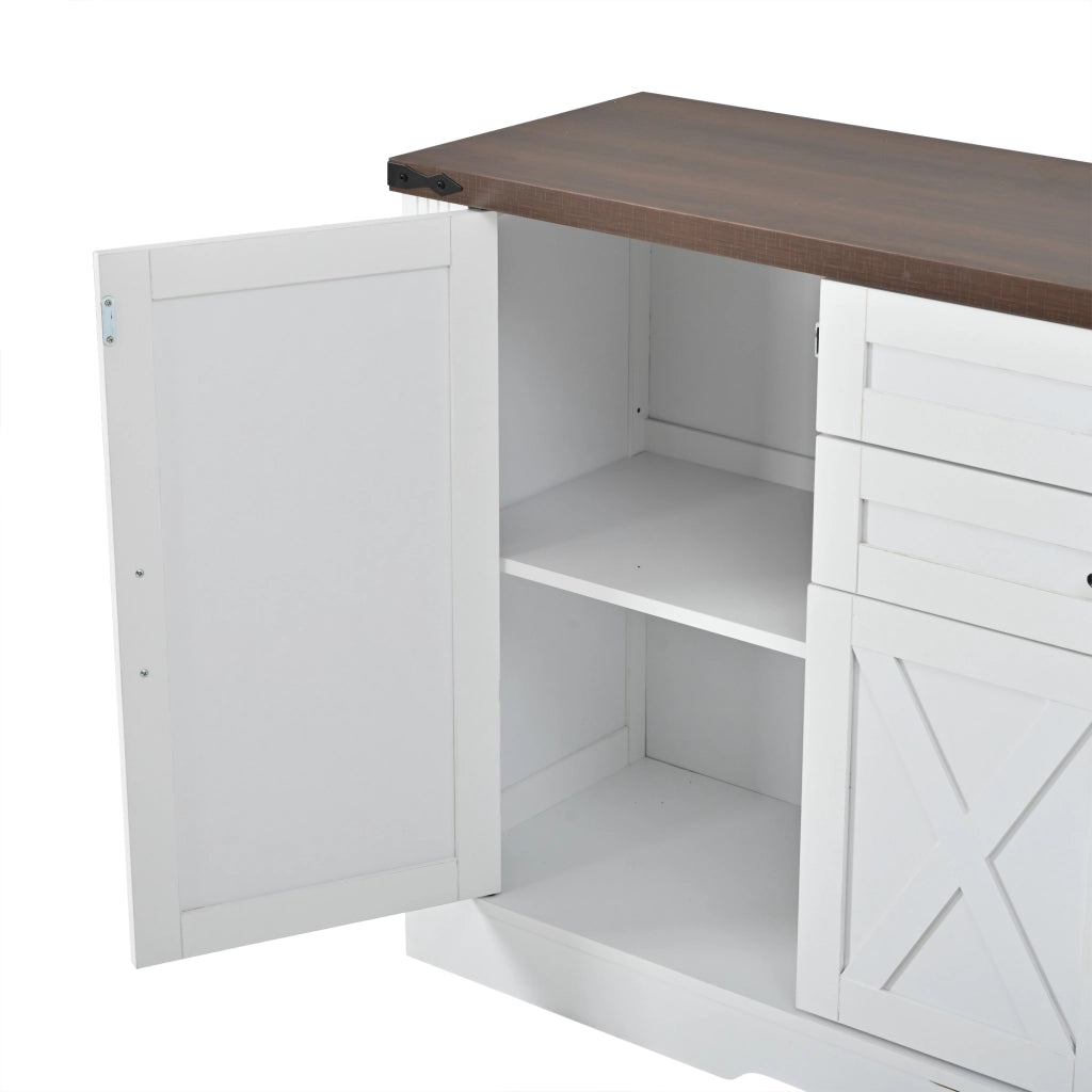Credenza Sideboard bianca con piano d¡¯appoggio, 4 ante, 2 cassetti, 160x39x81,5 cm