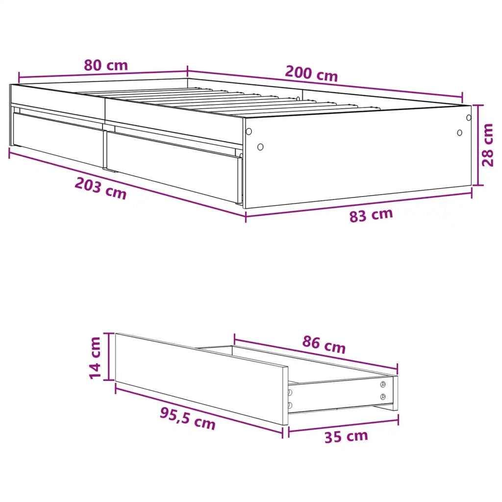 Telaio del letto con storage Rovere Fumo 80 x 200 cm 3429591