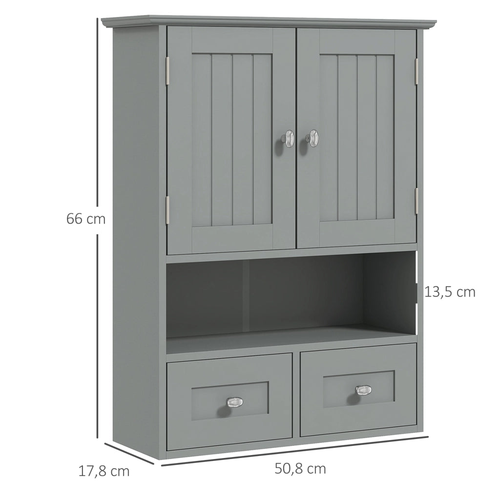 Mobiletto da Bagno Sospeso con Ante e Cassetti ¨C Zephmum ¨C Grigio 50.8x17.8x66 cm