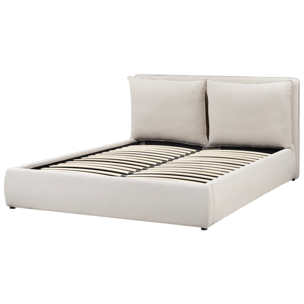 Letto matrimoniale in tessuto beige con contenitore 160 x 200 cm camera da letto moderna