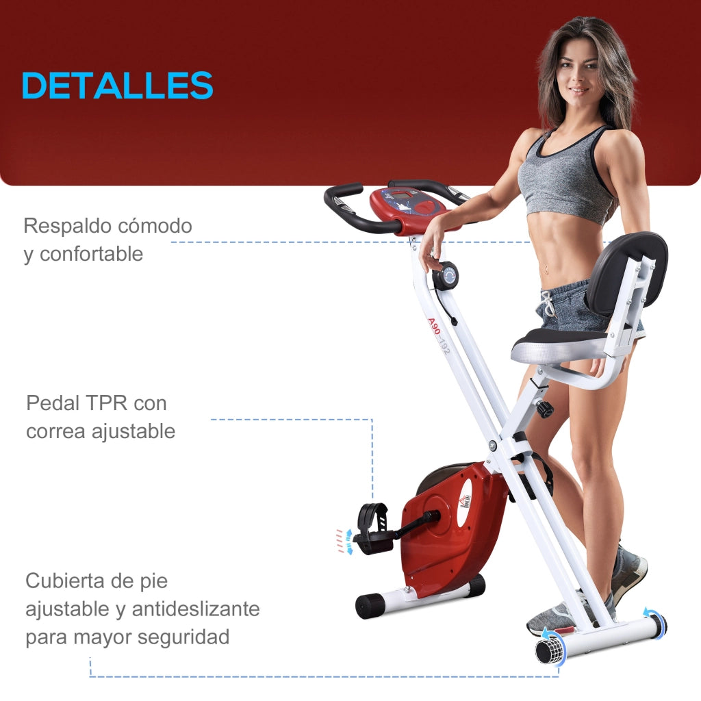 Bicicletta da Fitness Pieghevole con Sella Regolabile e Cardiofrequenzimetro ¨C zephmum ¨C Rosso 43x97x109 cm