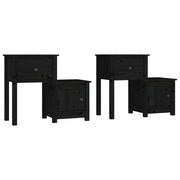 Set di 2 Comodini | Armadio da Notte | Mobiletto da notte Neri 79,5x38x65,5 cm in Legno Massello di Pino