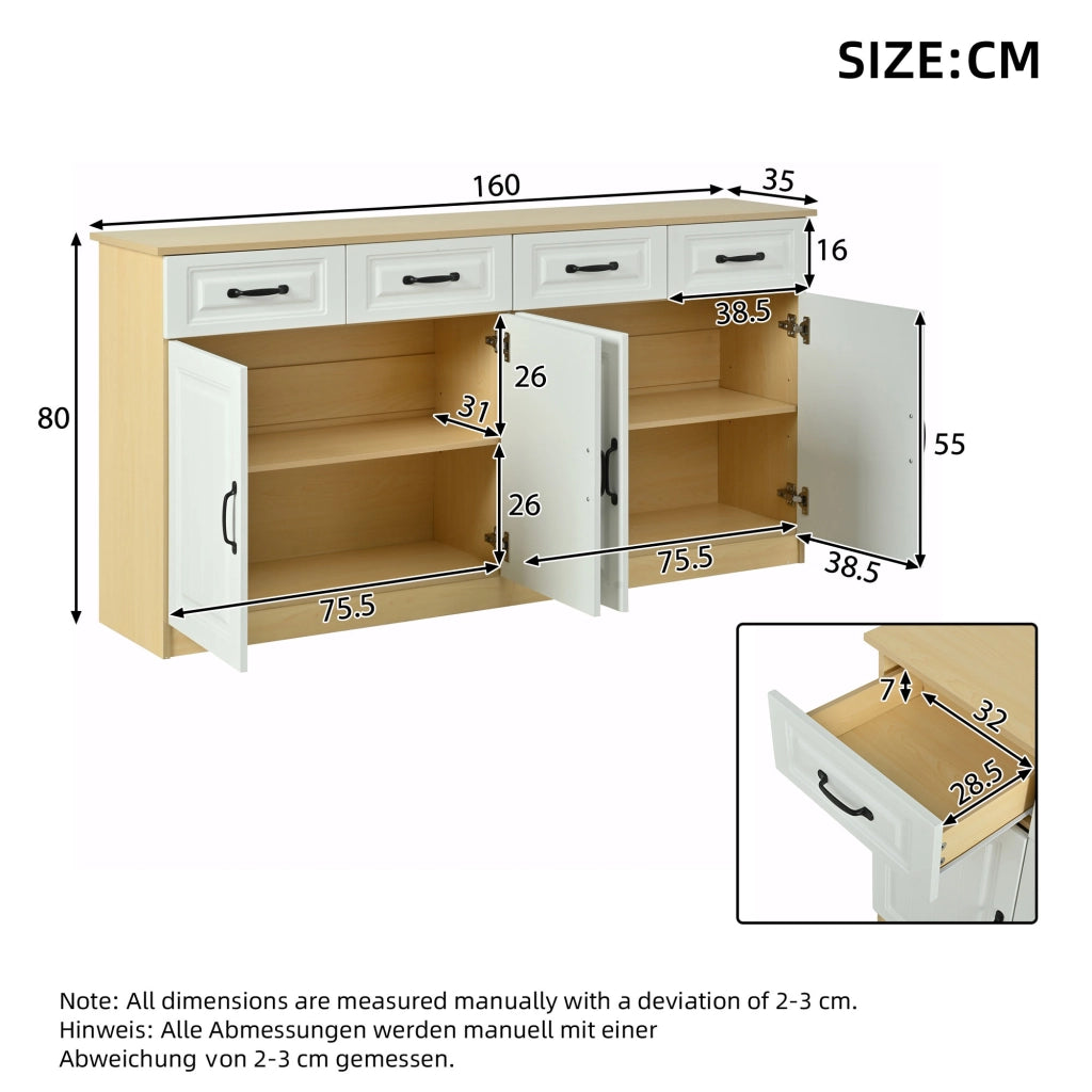 MADIA multifunzione 160x35x80 cm MDF Bianca e color legno naturale