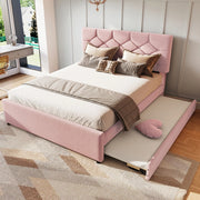 Letto imbottito 140x200 cm in velluto rosa con rete a doghe e letto estraibile, stile minimal