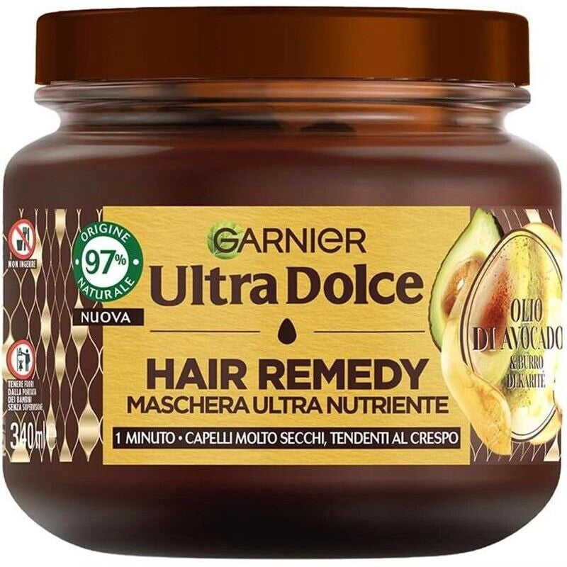 GARNIER ULTRA DOLCE 3 MASCHERE NUTRIENTE PER CAPELLI SECCHI E CRESPI IN 1 MINUTO AVOCADO E BURRO DI KARITÉ 340 ML