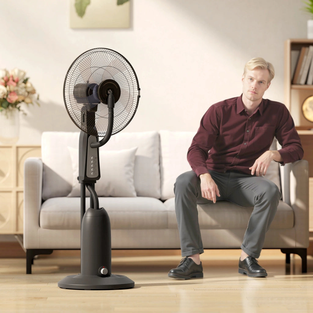 Ventilatore Nebulizzatore Regolabile a 3 Velocità con Oscillazione 75° in Metallo e Plastica Nero