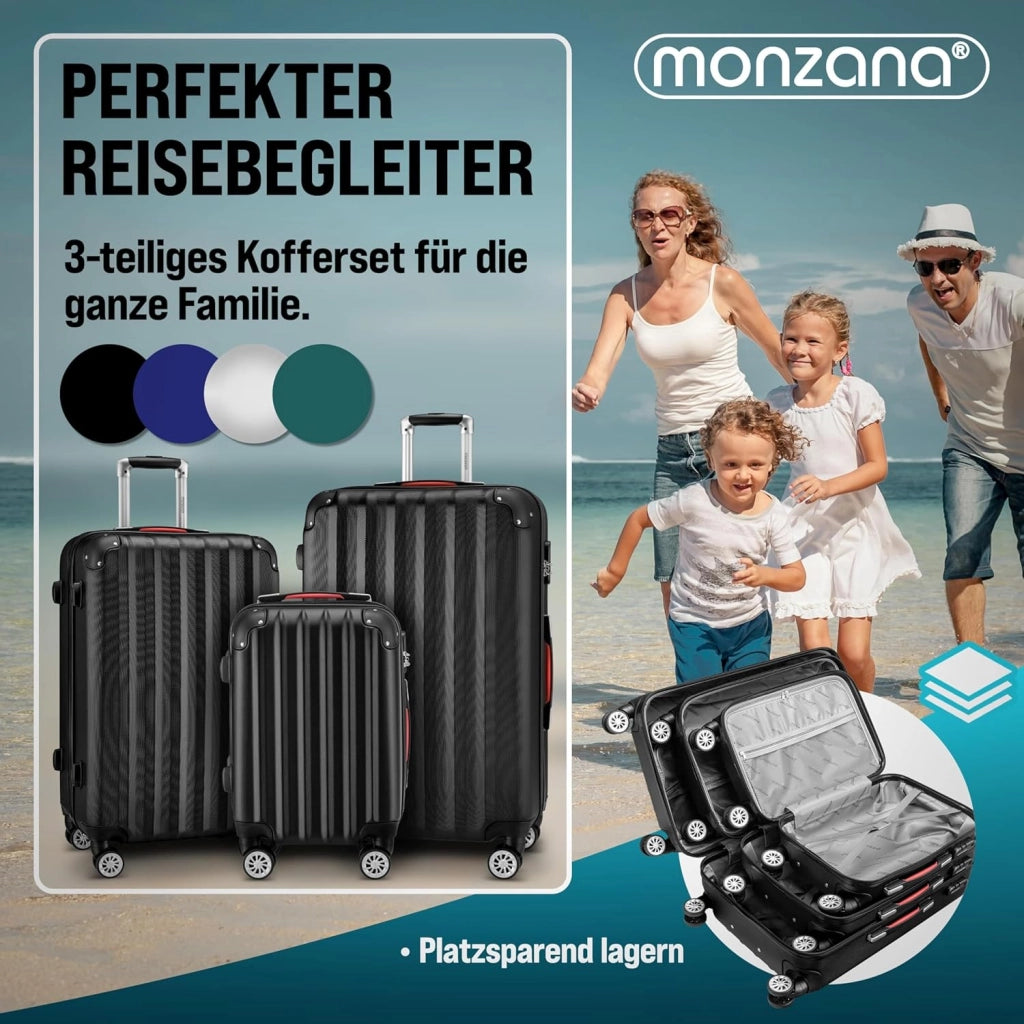 ® Set di Valigie 3 Pezzi con Lucchetto Organizer Cinghia Maniglie Ruote Doppie Piedi Trolley Rigido M-L-XL