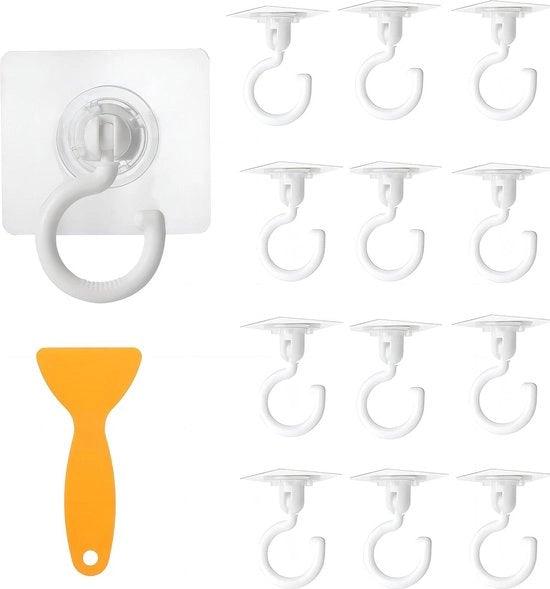 12 haken 360° girevoli - adesivi autoadesivi - raschiatore - impermeabili - attacco alla parete - 360 gradi girevoli - senza forare - hanger per bagno - hanger per cucina - hanger per ufficio plafoniera autoadesiva