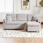 Divano moderno 3 posti - Xylo - Velluto costolato, spazio di archiviazione, porta bevande, USB-C, chaise longue idraulica, letto a cassetto