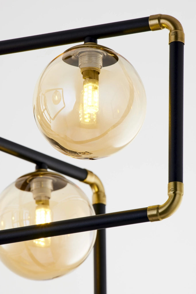 Lampadario moderno nero oro vetro ambra 5xG9 Jupiter