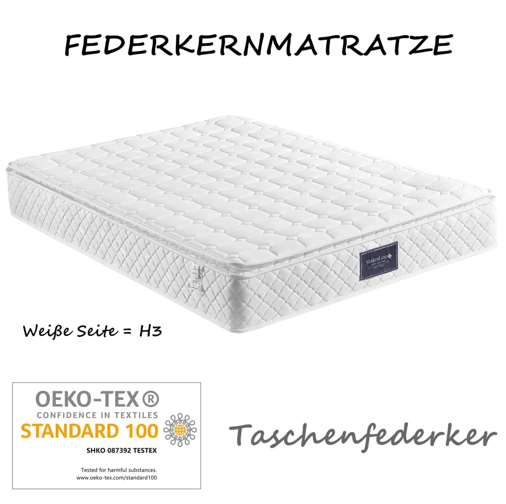 Letto matrimoniale 140x200 cm con LED; testiera regolabile e 4 cassetti; beige; con materasso