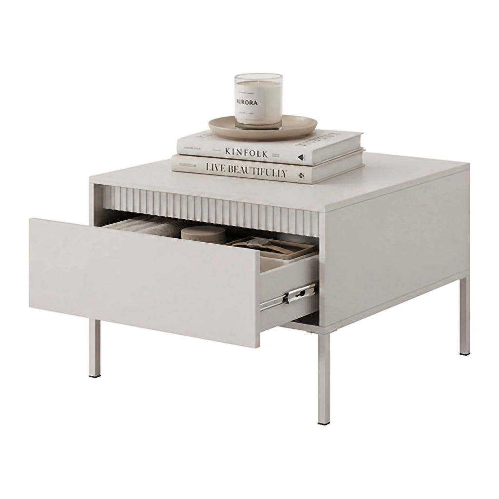Kasinela, Tavolino da Salotto un Cassetto, 68x48x68h cm Beige