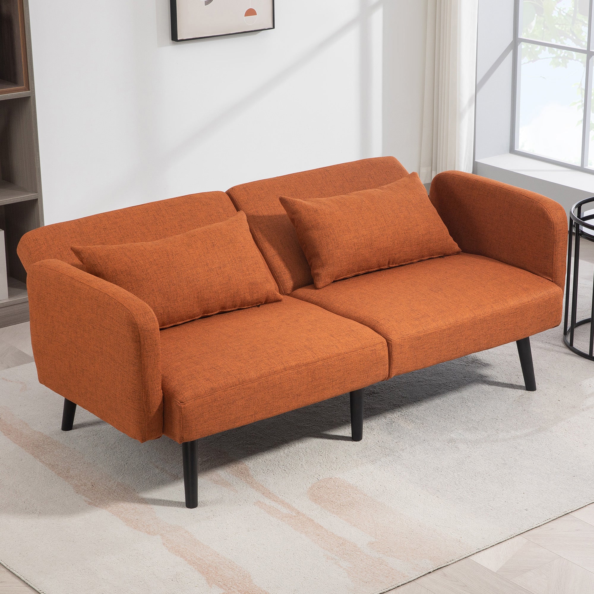 Divano Letto Singolo Clic Clac con Schienale Regolabile 170x83x80 cm in Tessuto effetto Lino Marrone