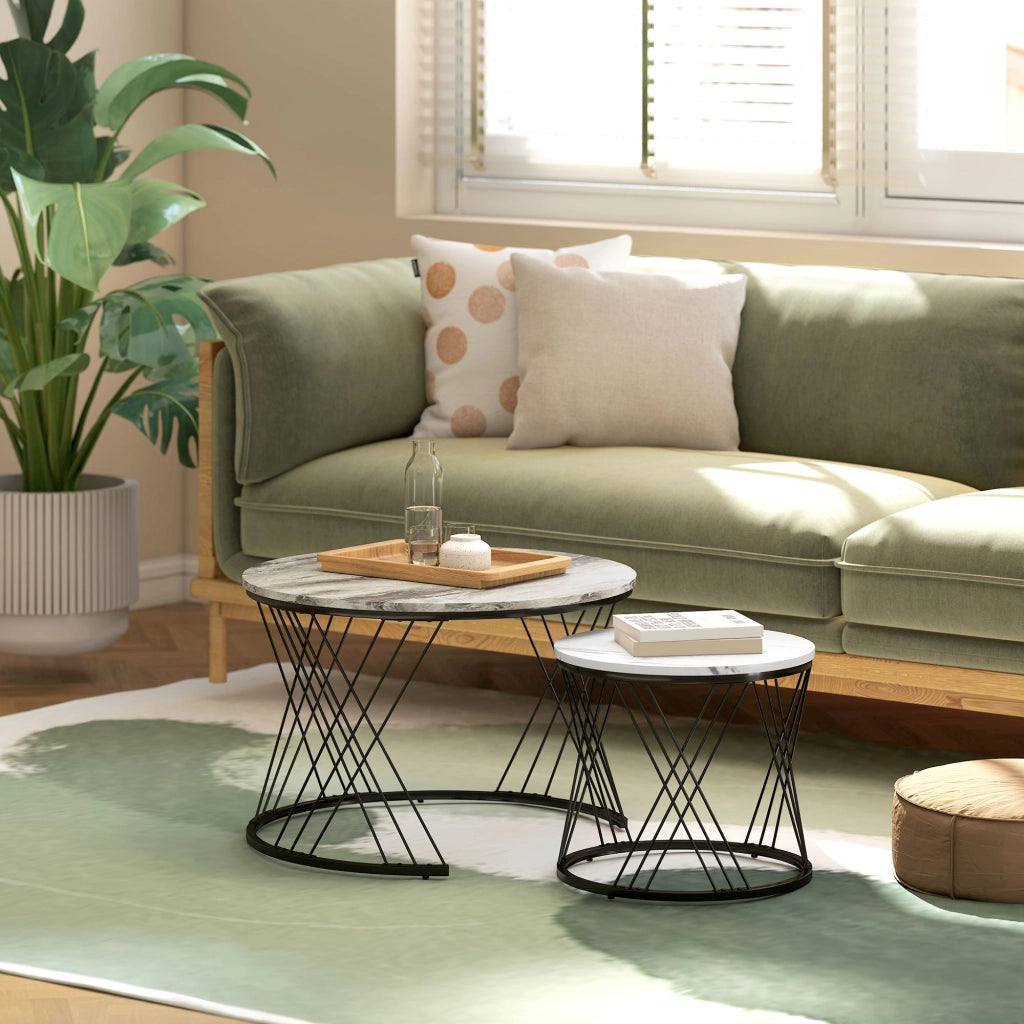 Tavolino da caff¨¨ rotondo con piano effetto marmo ¨C zephmum ¨C grigio e bianco