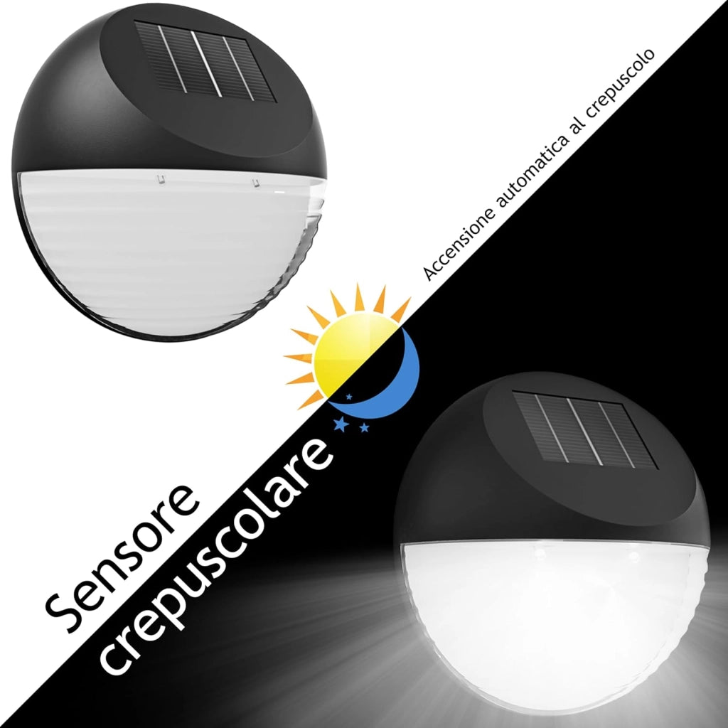 Lampada Solare da Esterno Set di 6 LED Resistenti IP65 Sensore Crepuscolare Giardino Parete Balcone Luci Solari