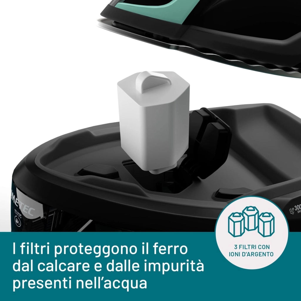 Imetec 9028 Onda P1 Ferro da Stiro Generatore di Vapore 2400W 6 bar Serbatoio 2,5L Piastra Onde Brevettata colore Nero Turchese