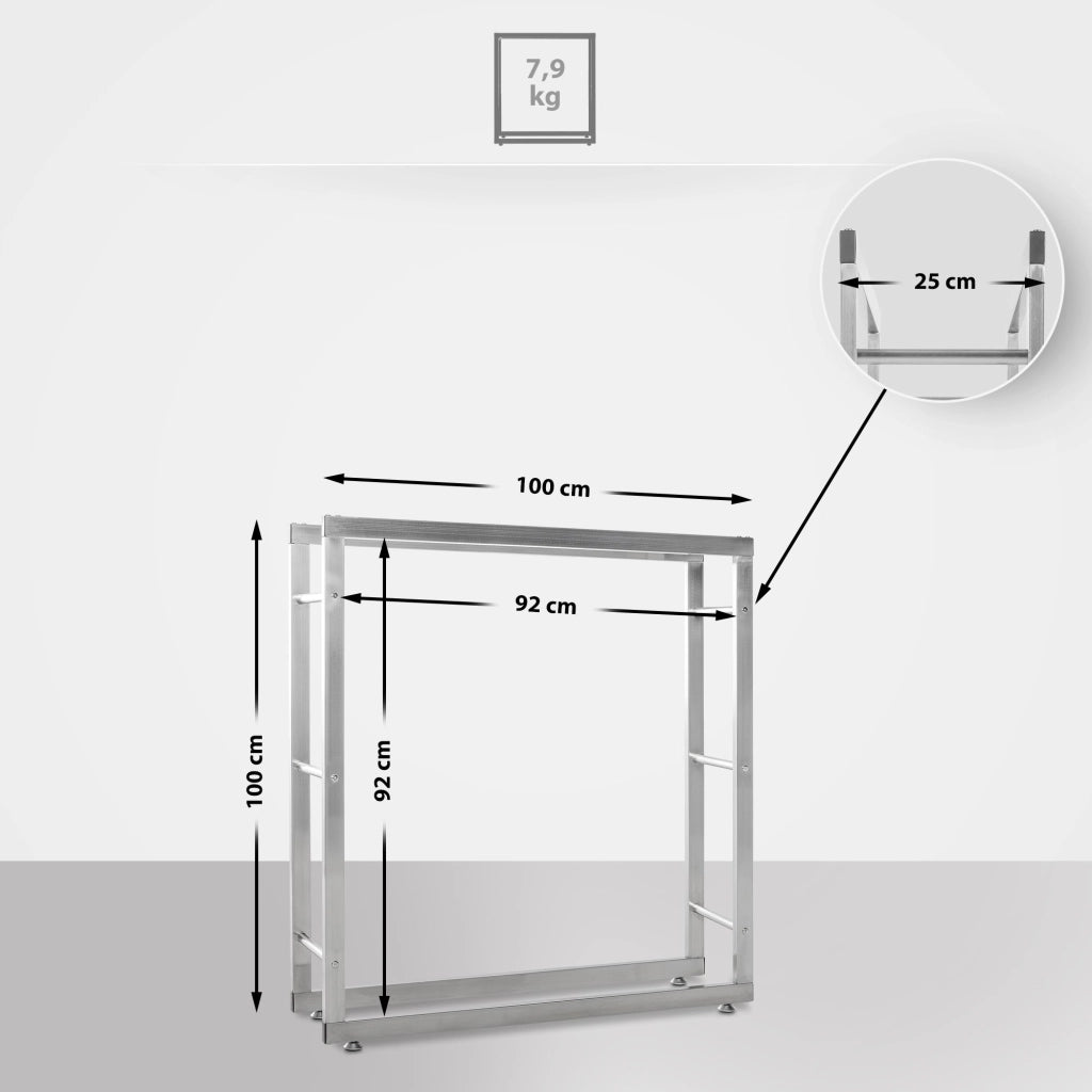 Porta legna Keri in acciaio inox acciaio ,25x100x100 cm