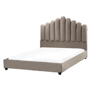 Letto matrimoniale velluto tortora 140 x 200 cm testata alta a conchiglia stile retrò