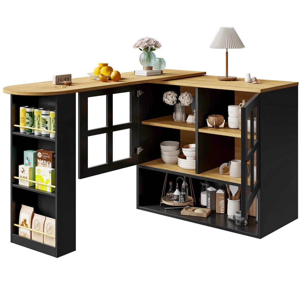 Credenza 138-204x39x102.5 cm girevole 360° e allungabile in MDF nero