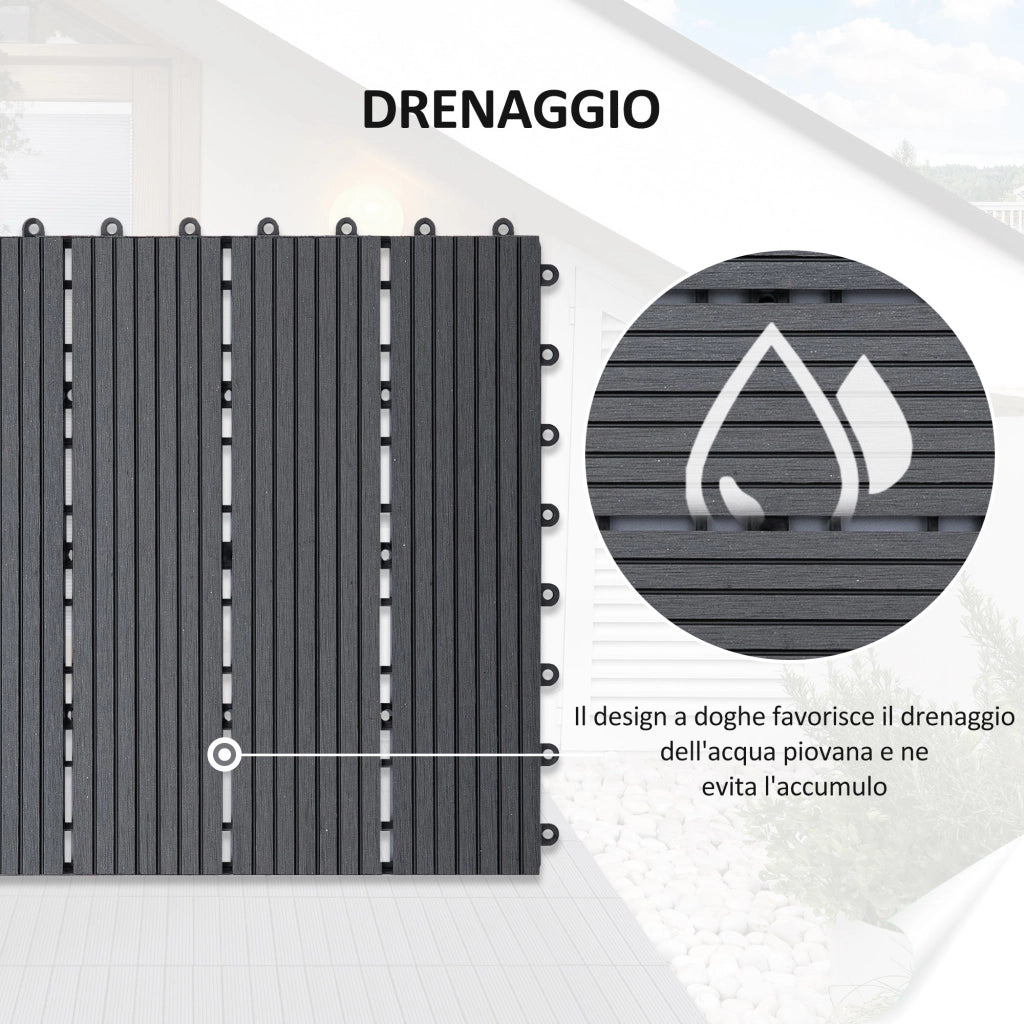 Pavimentazione da Esterno Incastrabile Piastrelle da Giardino 11 Mattonelle 30x30x2.2 cm Grigio
