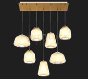SOSPENSIONE OTTONE SAT. 7 LUCI RETTANGOLARE VETRI 2X ALPHA + 3X BETA + 2X GAMMA AMBRA 1176OS-S7 R ABG-AM