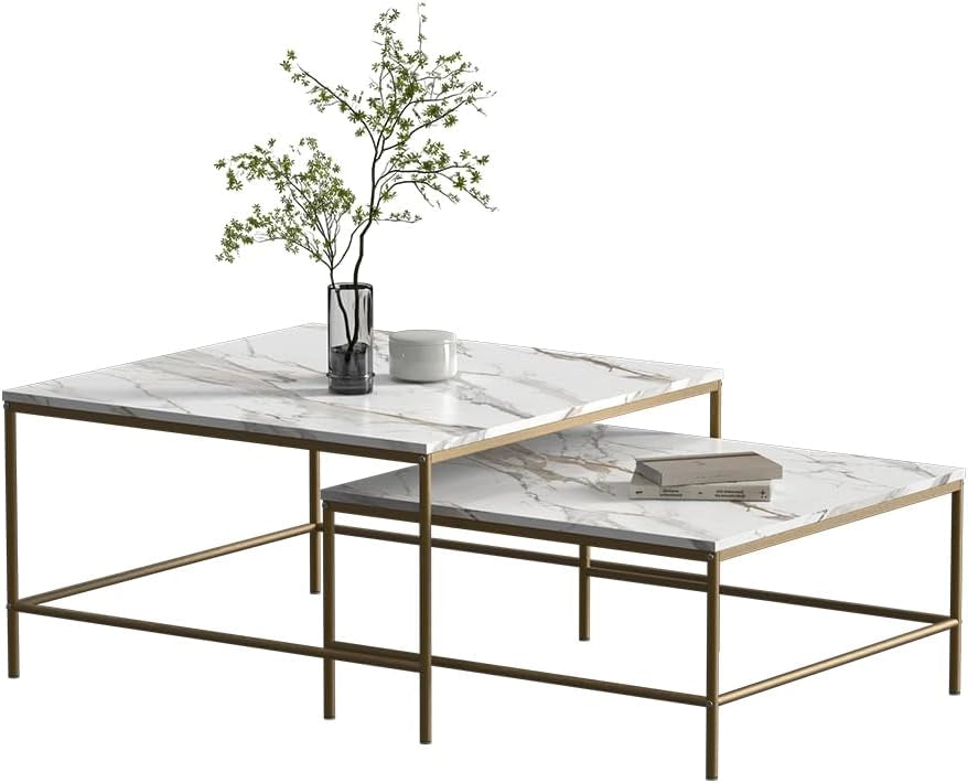 Tavolino da divano Ramio, Bianco/Oro, 80 x 80 cm 2 parti, per un utilizzo flessibile come superficie d’appoggio o tavolini laterali
