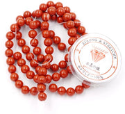 Collezione di perle con corda per creare gioielli Perle individuali per hobby 6 mm = 128 pezzi e 1 rotolo di corda Pietra di giada rossa A 6 mm