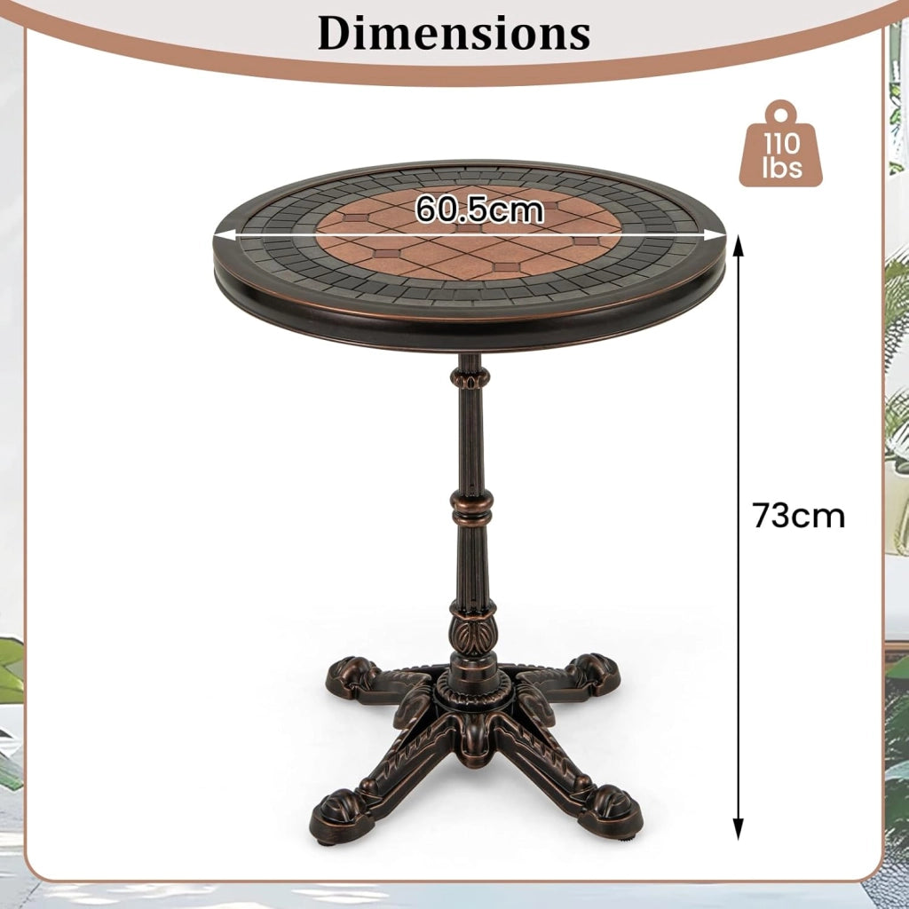 Tavolino per Patio, Tavolo Laterale da Interno Esterno in Alluminio Fuso con Piano Dipinto e Base a Croce, Tavolo da Caffè Moderno, Tavolino Decorativo per Soggiorno Giardino Cortile