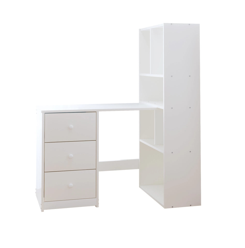 Scrivania angolare ULEVR 117x63x135 cm con libreria a 4 ripiani e 3 cassetti, bianca