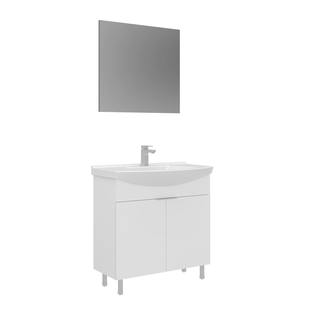 Set mobile lavabo con specchio (2 pezzi) "Purus 80" - 80 x 50 x 83 cm - Bianco