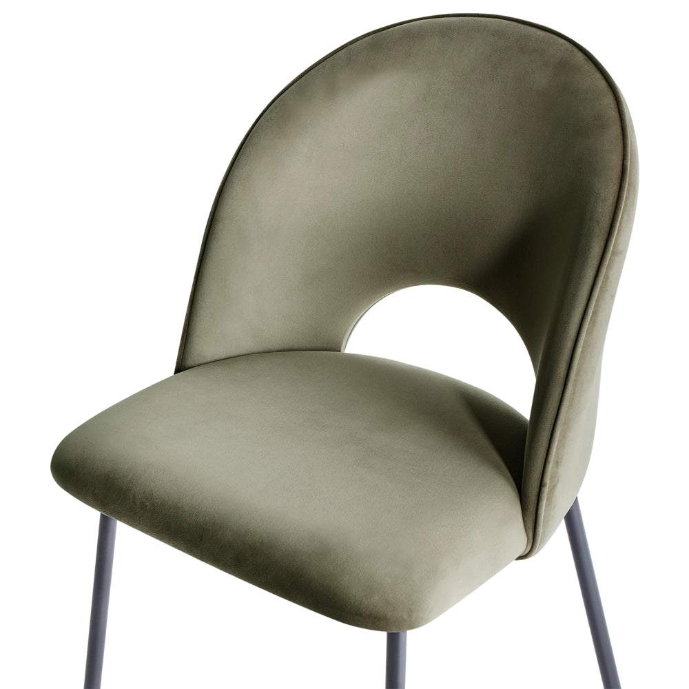 Set di 2 sedie da pranzo rivestimento in velluto verde gambe nere glamour retrò