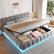 Letto matrimoniale imbottito 180x200 cm in velluto grigio con LED e contenitore idraulico