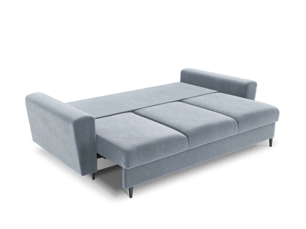 Cosmopolitan Design - Divano convertibile con contenitore "Kyoto" 3 posti in velluto azzurro 