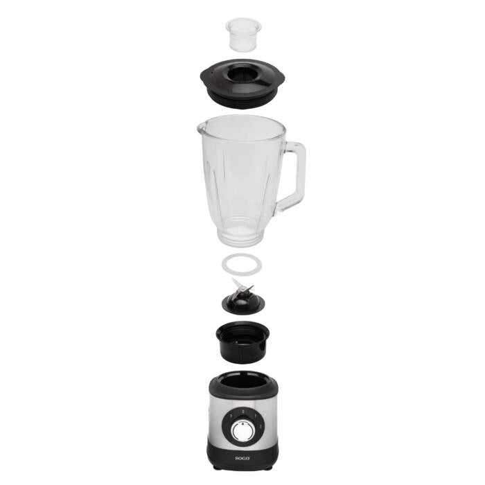 Frullatore da cucina 1500W con bicchiere vetro 1,5L, 2 velocità e funzione tritaghiaccio per frullati e smoothie - Sogo
