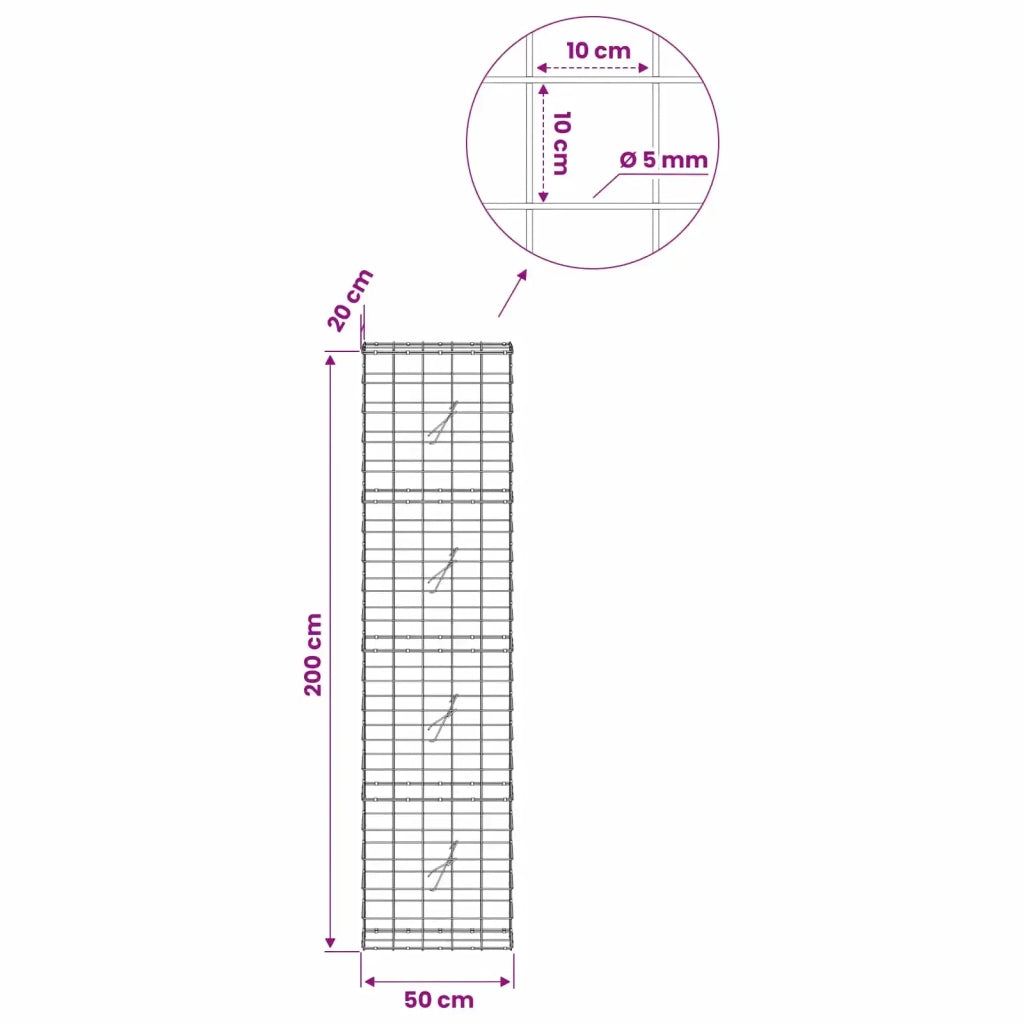 Gabione con Filo da 5 mm e Rete da 10x10 cm 50x20x200 cm 3465067
