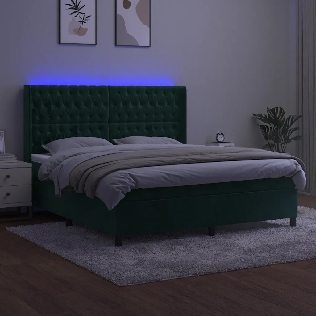 Letto a Molle con Materasso e LED Verde Scuro 180x200cm Vellutocod mxl 75473