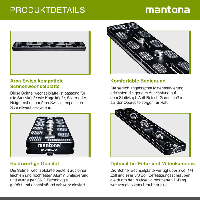 Mantona AS-200-2M piastra a sgancio rapido 200 mm