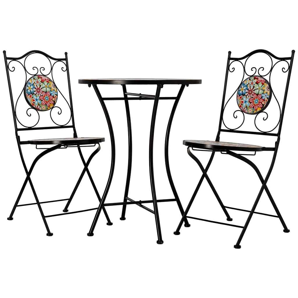 Set tavolo e 2 sedie in metallo, 60x60x75h cm, 38x46x90h cm
