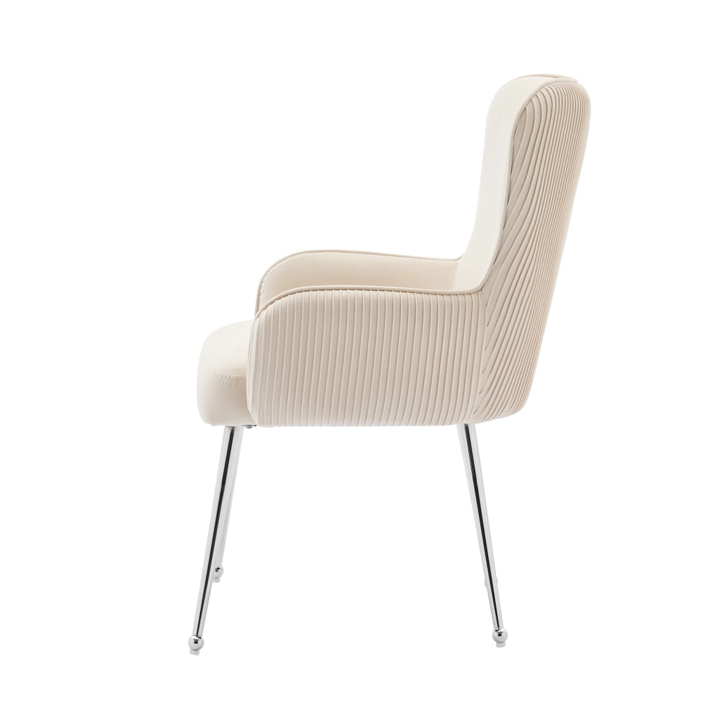 Set di 4 sedie imbottite con braccioli e supporto lombare in velluto beige