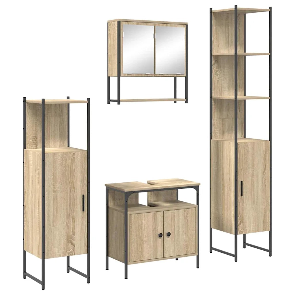 Set di mobili per il bagno con lo scaffale 4 pcs Rovere Sonoma