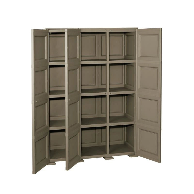 ARMADIO 3 ANTE WENGÉ 118X43X164 CM CON PUNTALI, ANTE TRAFORATE E VANO PORTASCOPA – MOBILE ALTO ORGANIZZATORE PER INGRESSO E RIPOSTIGLIO