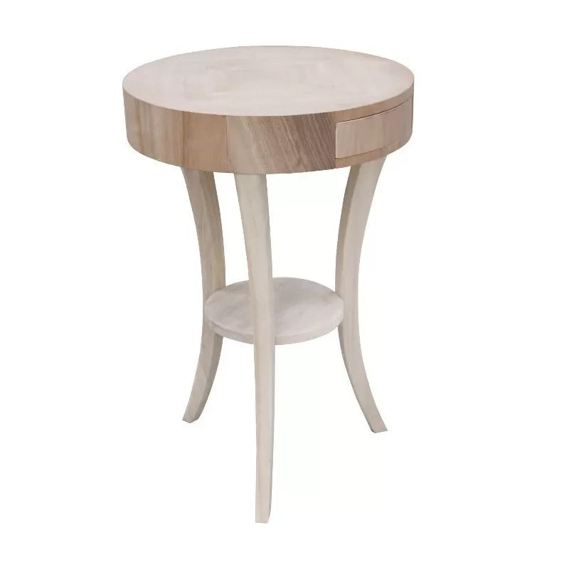 Tavolino in legno tondo 1 cassetto con ripiano noce intarsiato misura diametro 45 h.70 (3120) - Mobili 2G