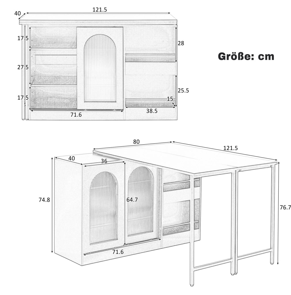 Tavolo bar allungabile 121.5x40x76.7 cm con piano girevole e spazio contenitivo in MDF nero